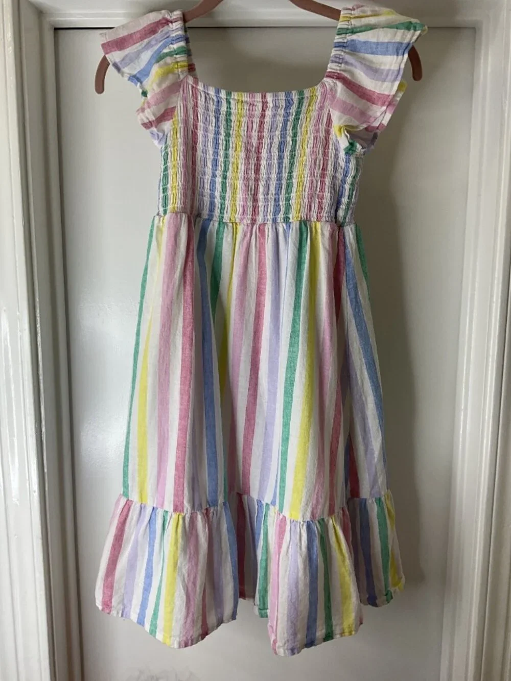Gap Kids Flutter Rainbow Dress Linen Cotton Square Neck Size L Summer Party